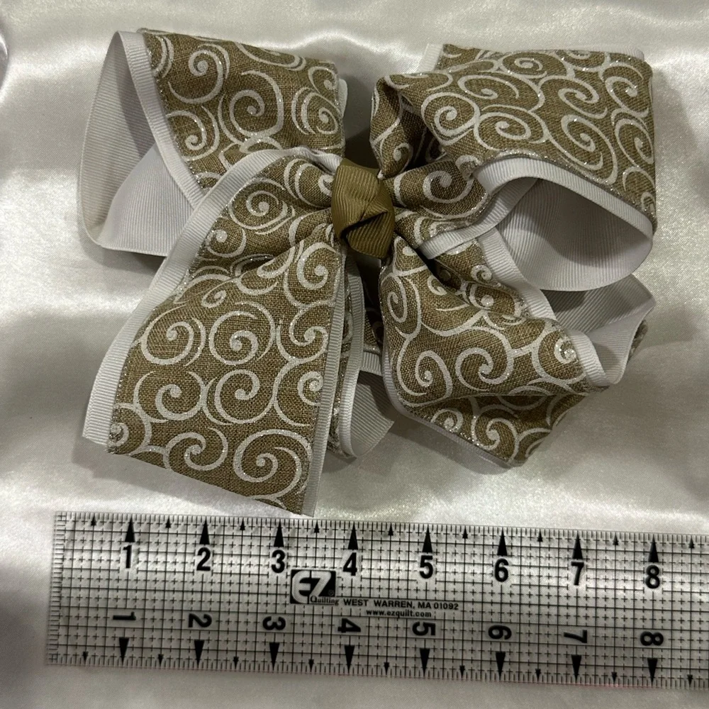 Large Tan and White Swirl Hair Bow- bundle 2+ and save on shipping.